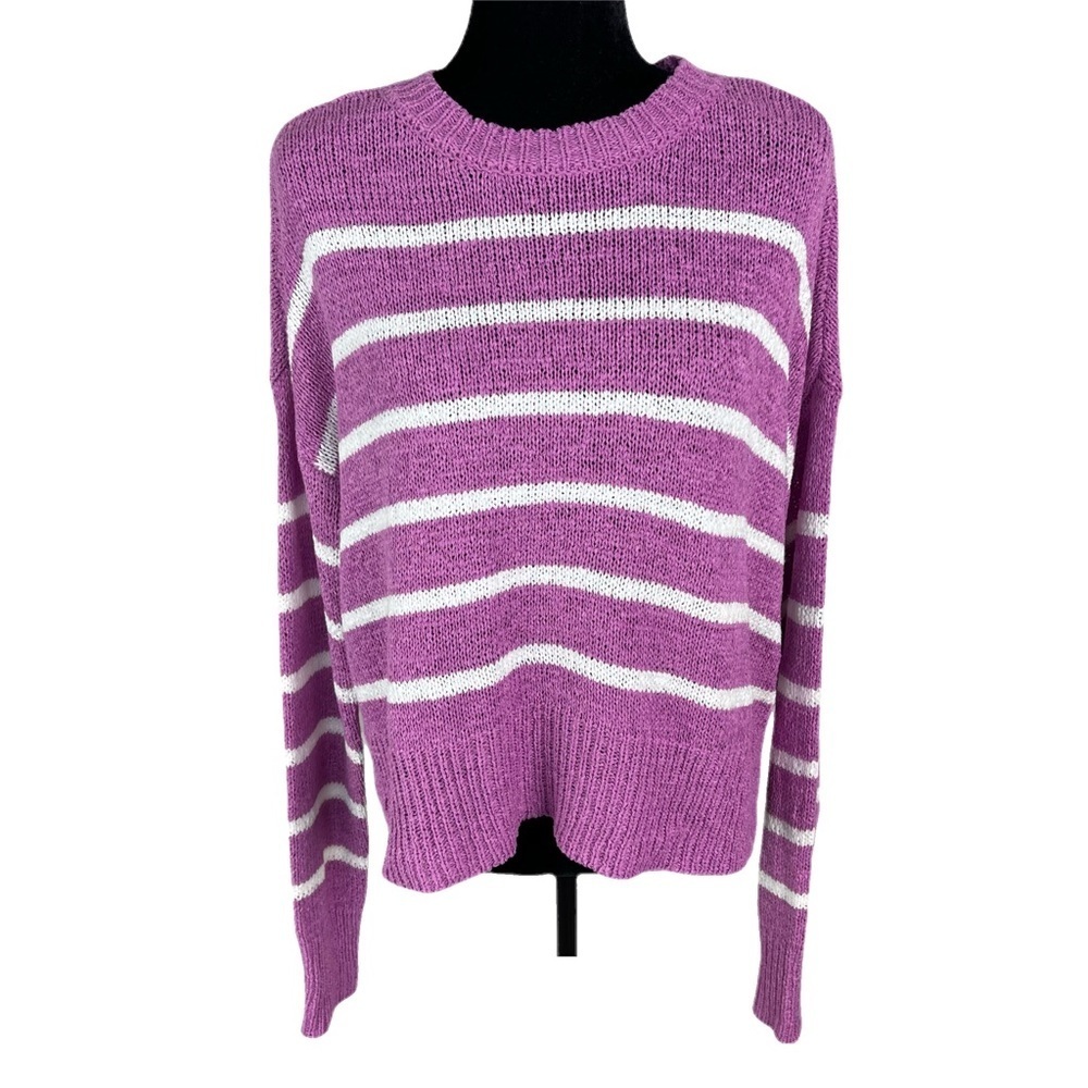 ✅ NWT C&C California purple with white stripes round neck slouchy fit sweater